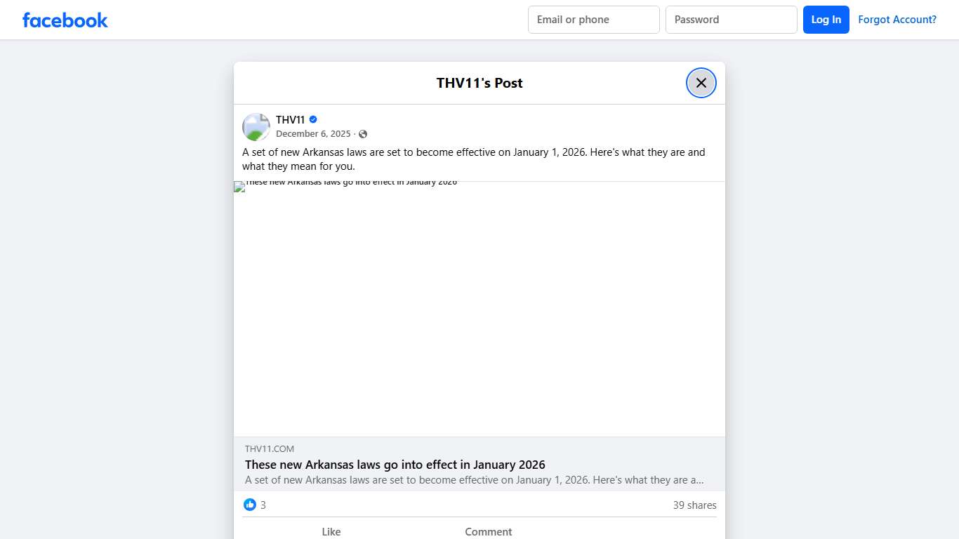 THV11 - A set of new Arkansas laws are set to become... Facebook